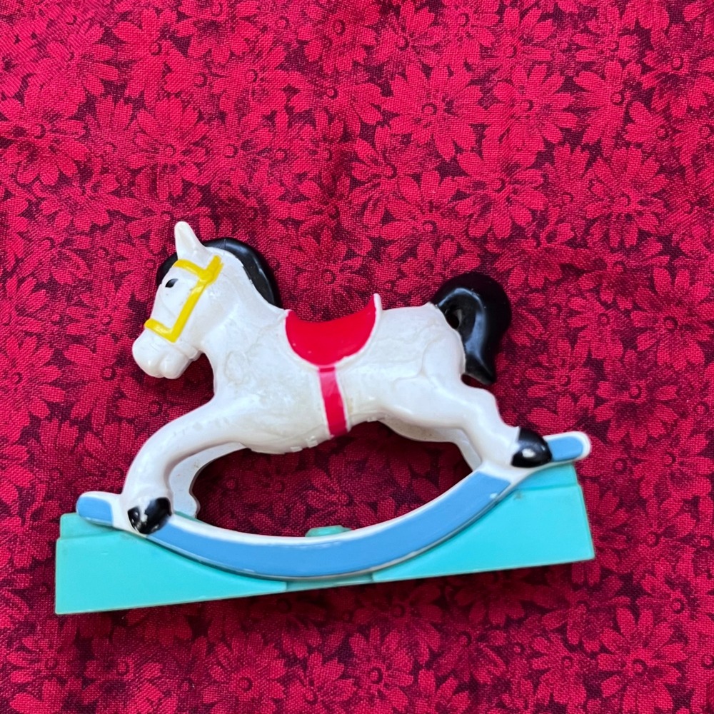 Vintage 1977 Fisher-Price Rocking Horse Toy White Red Saddle Blue Rocker 3.5"